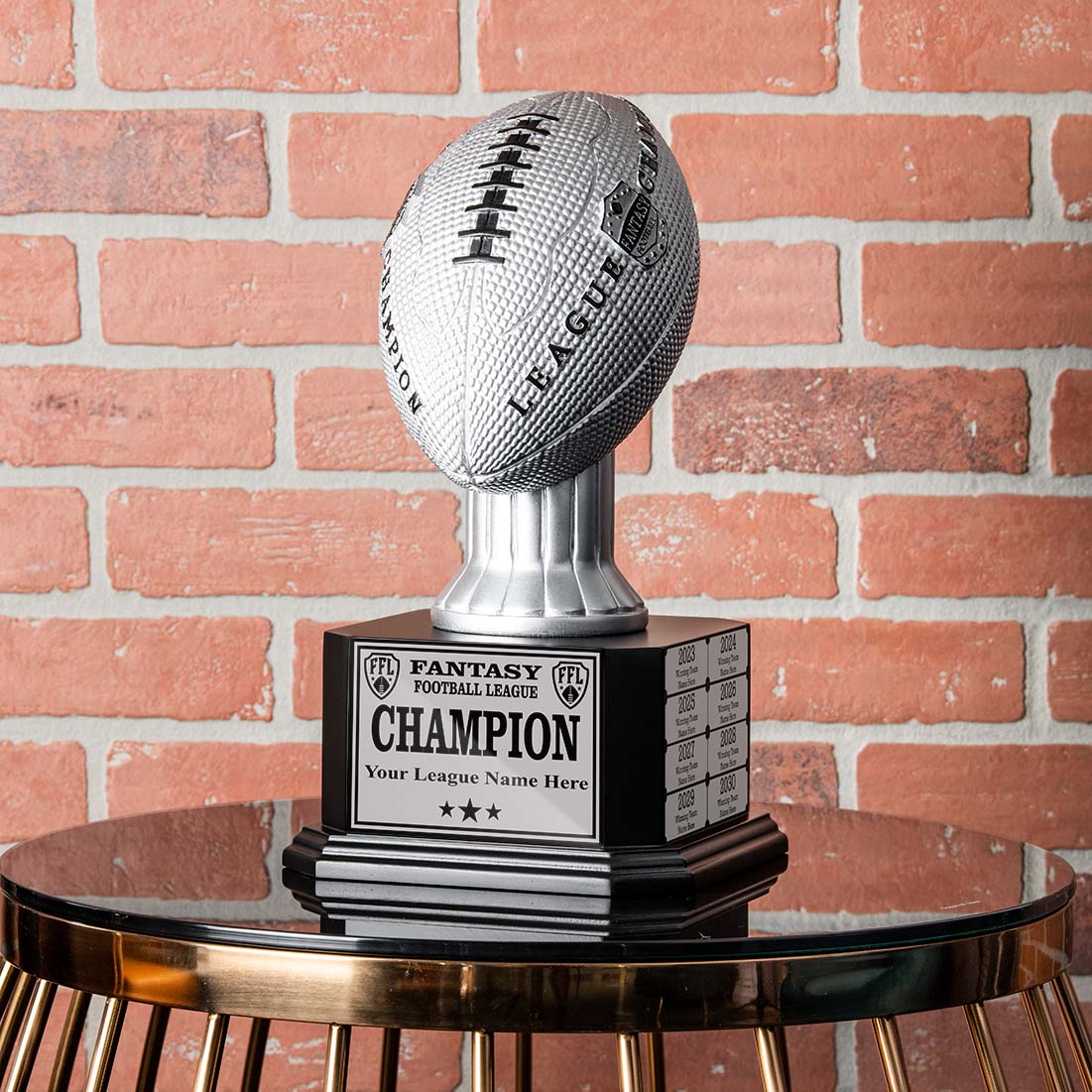 TrophySmack Perpetual Fantasy Football Trophies - Fantasy Football Trophy - Silver Football 15'