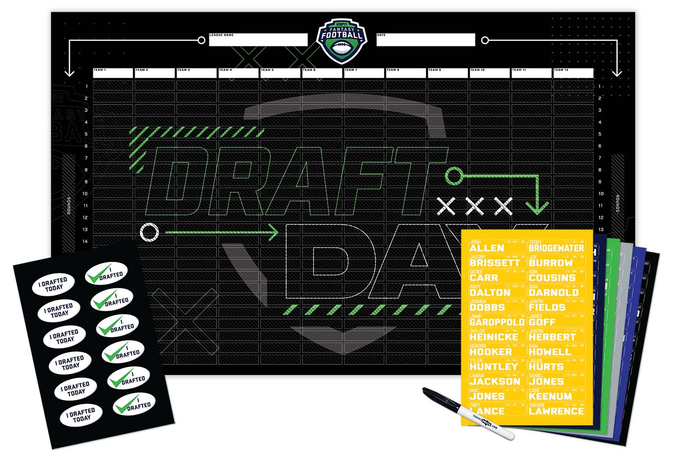 2023 ESPN Fantasy Football Draft Board Kit- 12, 10, 8 team