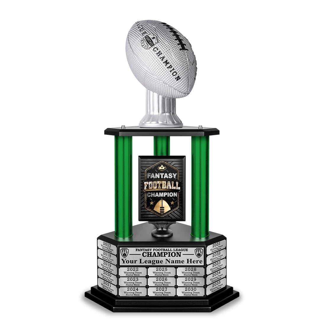 TrophySmack 26”-36” Green Column Fantasy Football Perpetual Trophy