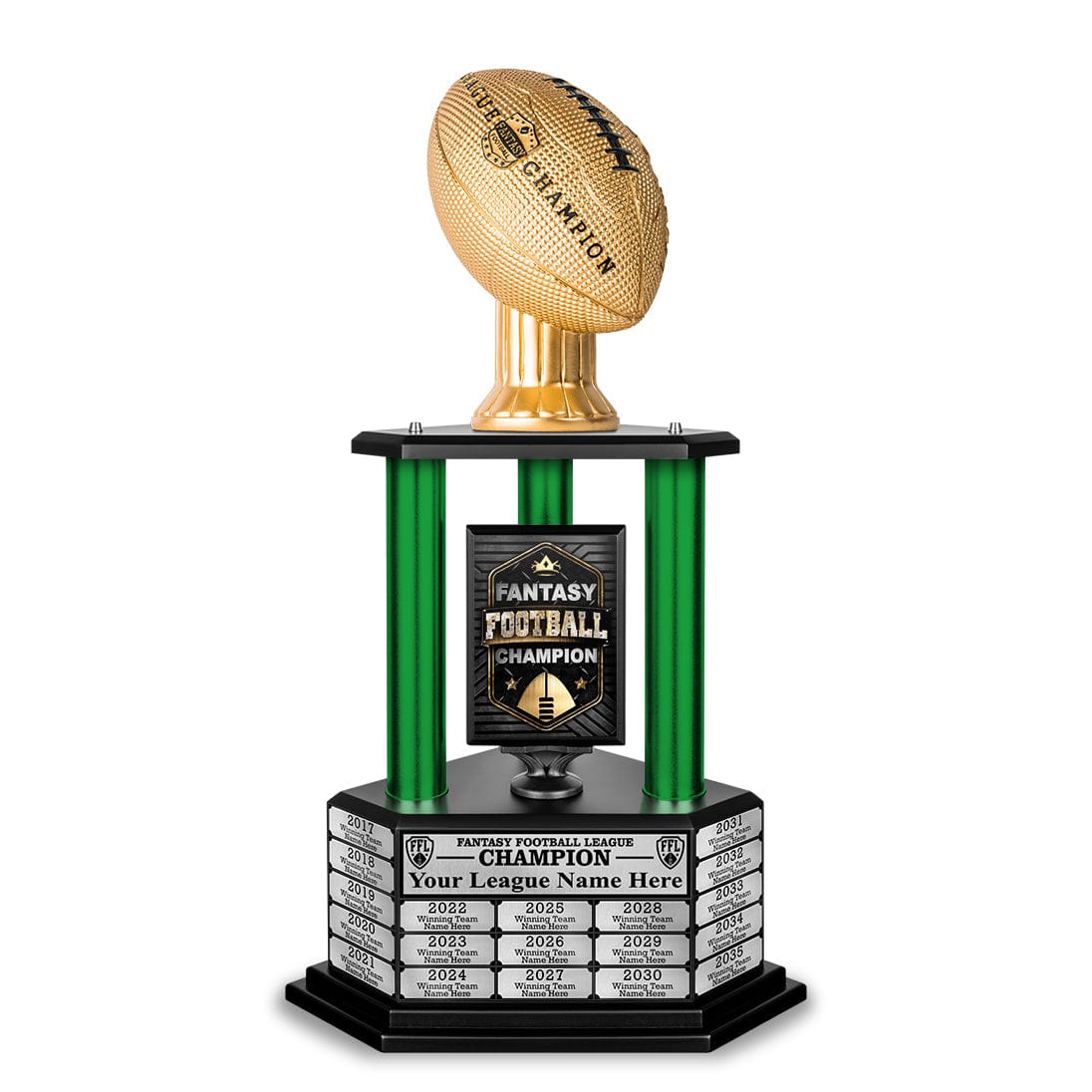 TrophySmack 26”-36” Green Column Fantasy Football Perpetual Trophy