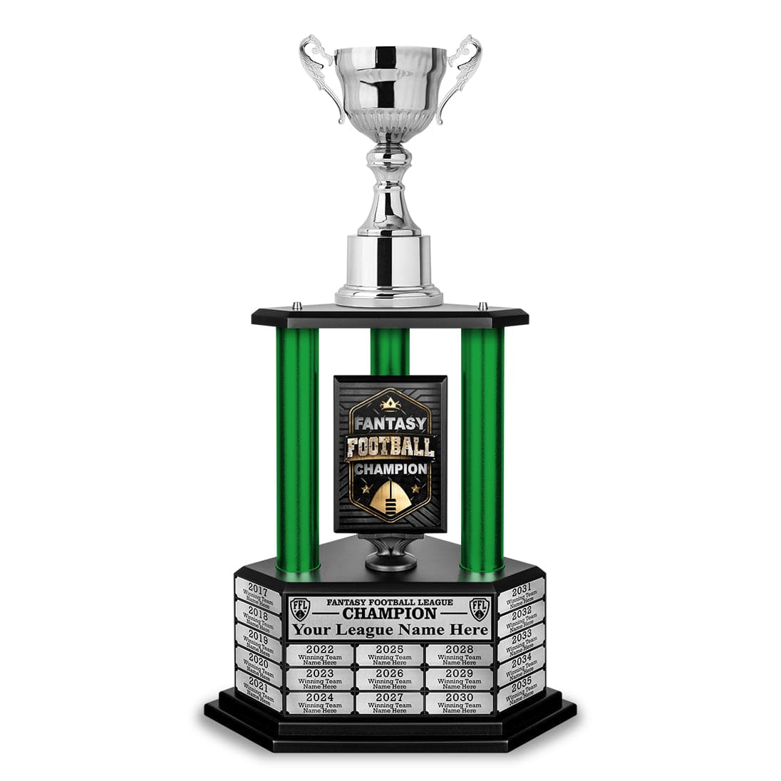 TrophySmack 26”-36” Green Column Fantasy Football Perpetual Trophy