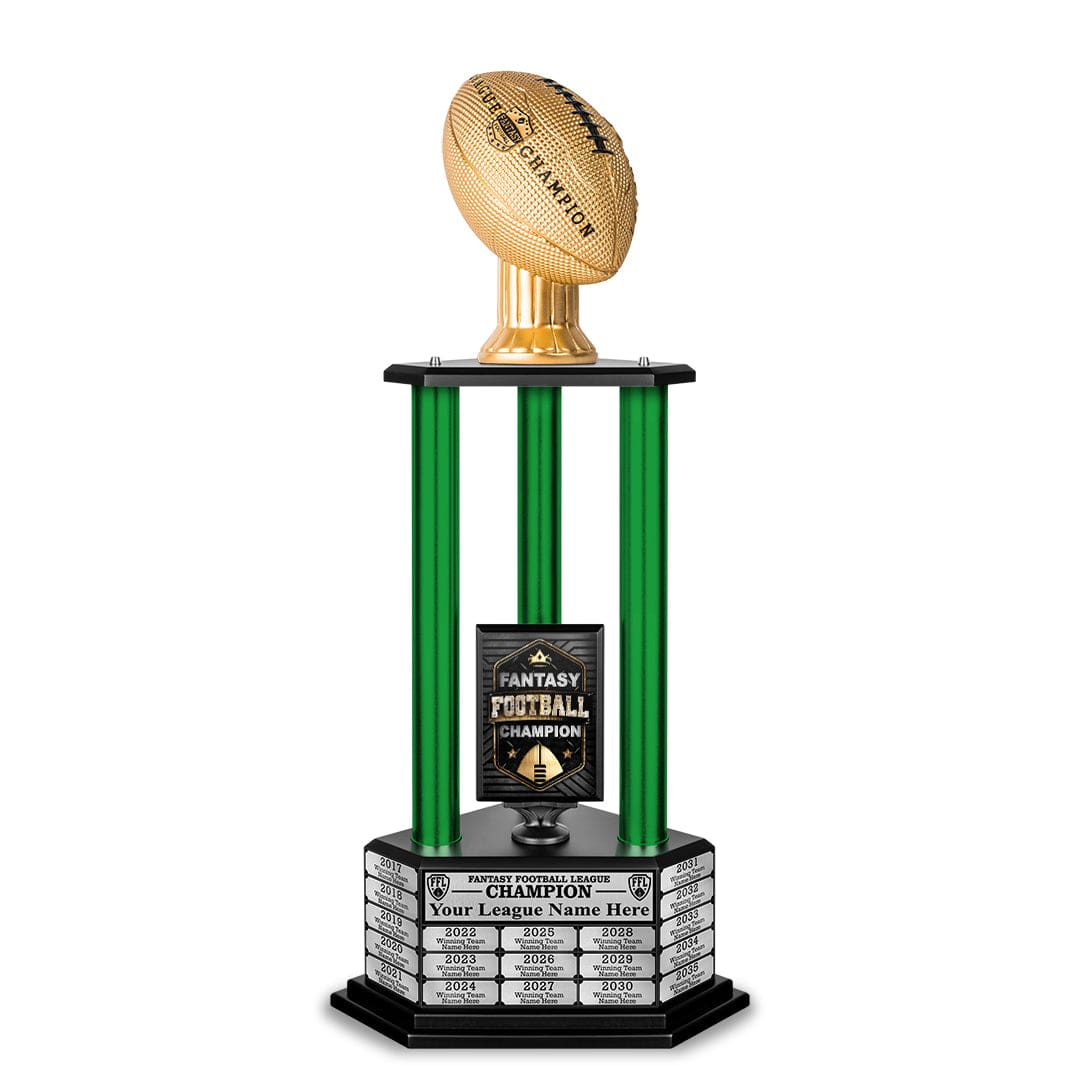 TrophySmack 26”-36” Green Column Fantasy Football Perpetual Trophy