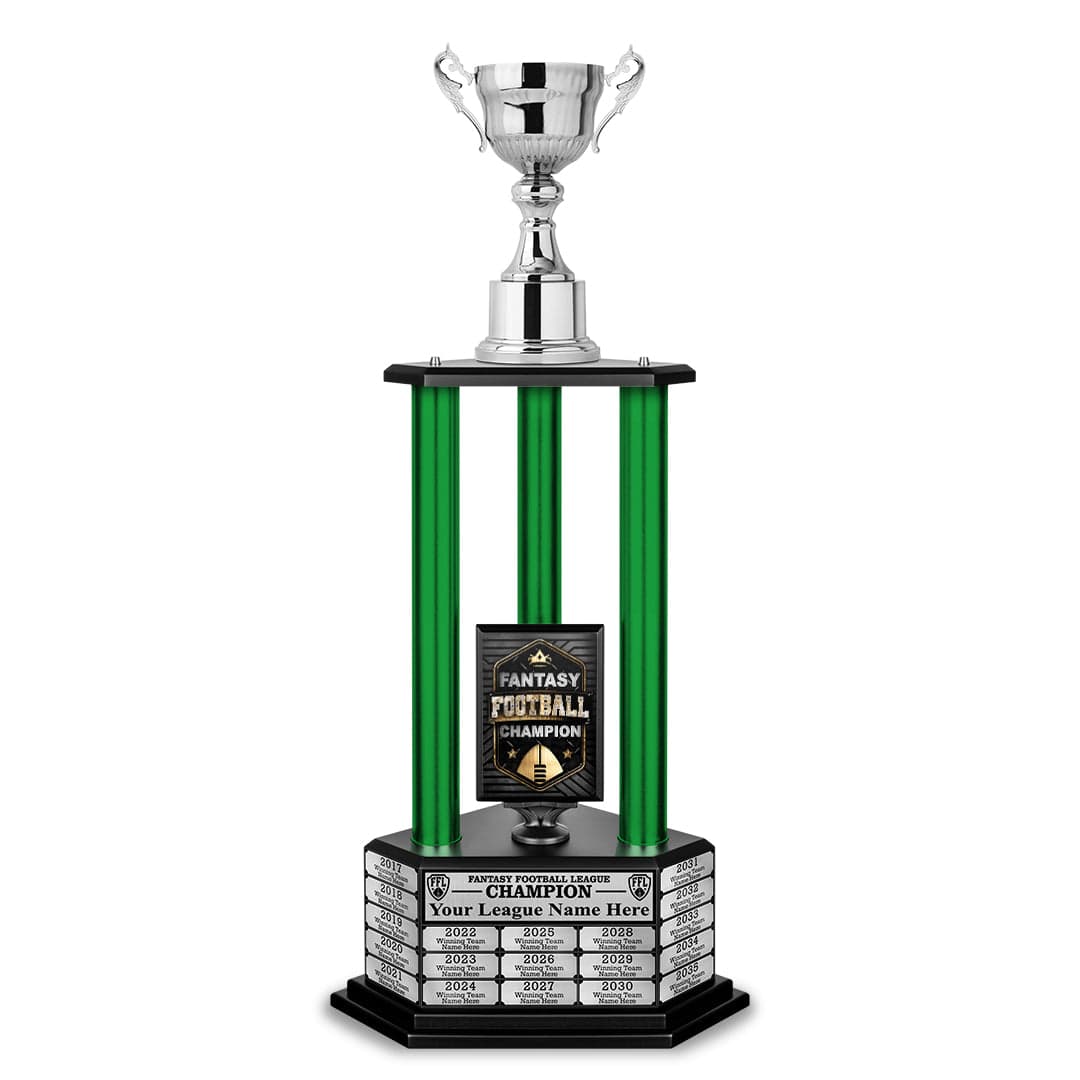 TrophySmack 26”-36” Green Column Fantasy Football Perpetual Trophy