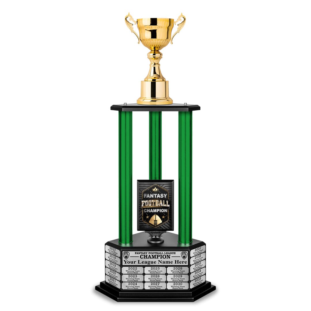 TrophySmack 26”-36” Green Column Fantasy Football Perpetual Trophy