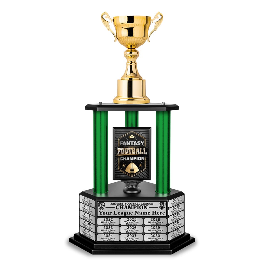 TrophySmack 26”-36” Green Column Fantasy Football Perpetual Trophy