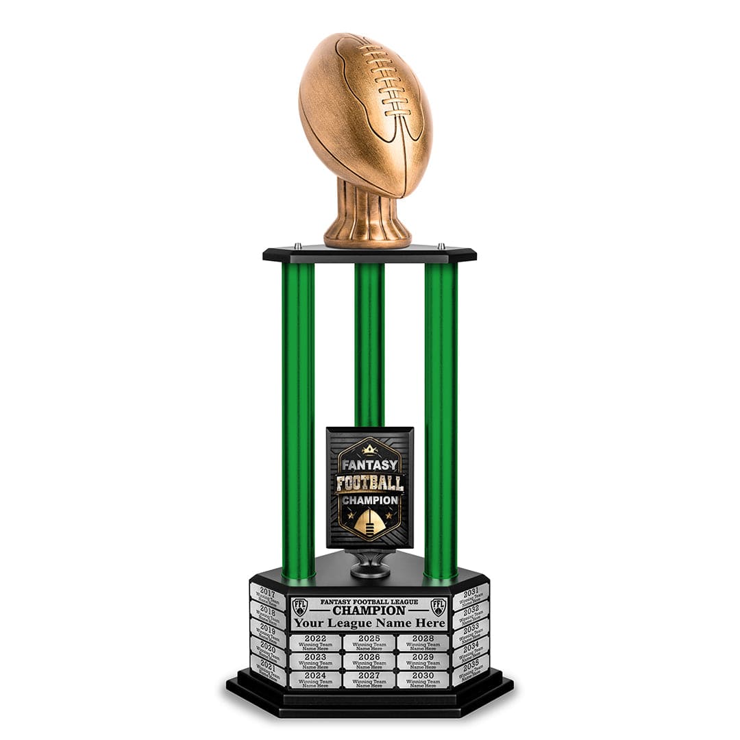 TrophySmack 26”-36” Green Column Fantasy Football Perpetual Trophy