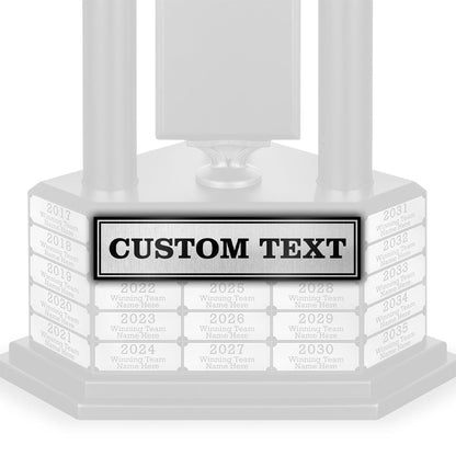 Three-column custom league plate in silver with engraved details