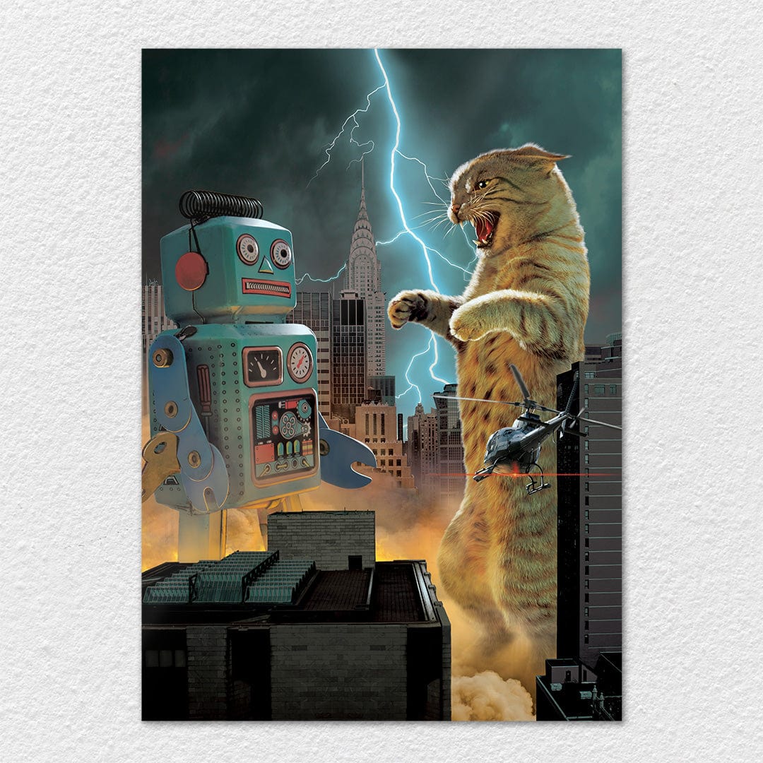 TrophySmack Catzilla vs Robot - Metal Wall Art