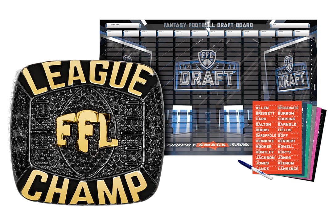 TrophySmack Championship Ring + 2024 Fantasy Football Live Draft Board Kit