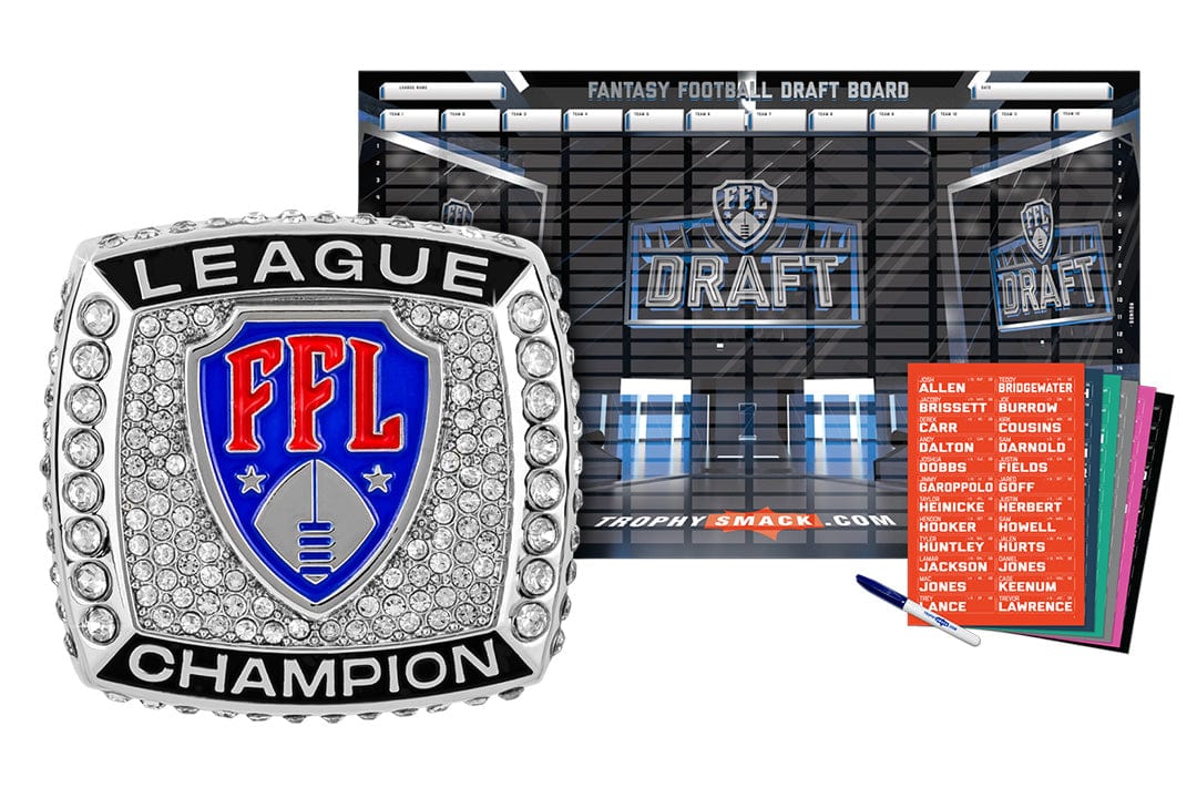 TrophySmack Championship Ring + 2024 Fantasy Football Live Draft Board Kit