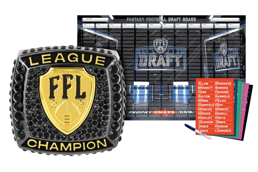 TrophySmack Championship Ring + 2024 Fantasy Football Live Draft Board Kit