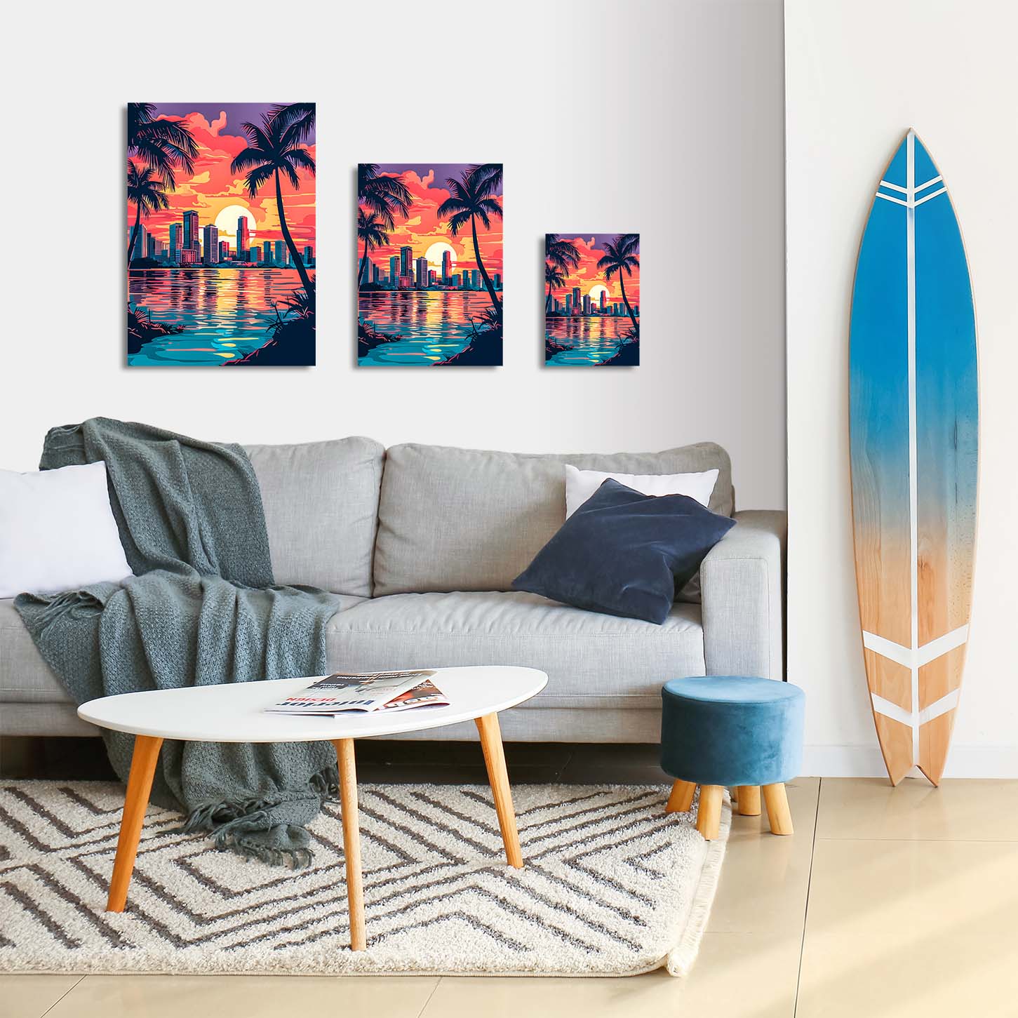 trophysmack city beach sunset palms metal wall art