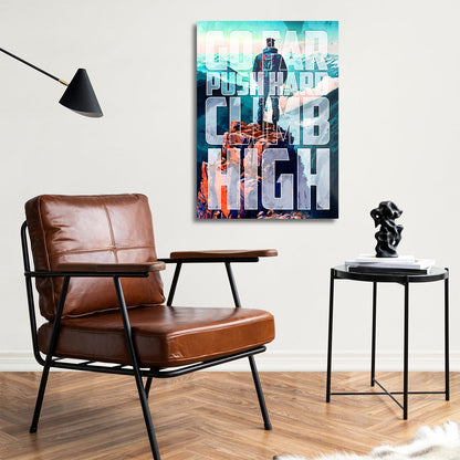 metal wall art illustrating the phrase "Climb High" with motivational elements