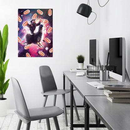 trophysmack cowboy space sloth on llama unicorn hot dog metal wall art illustrating a quirky space sloth