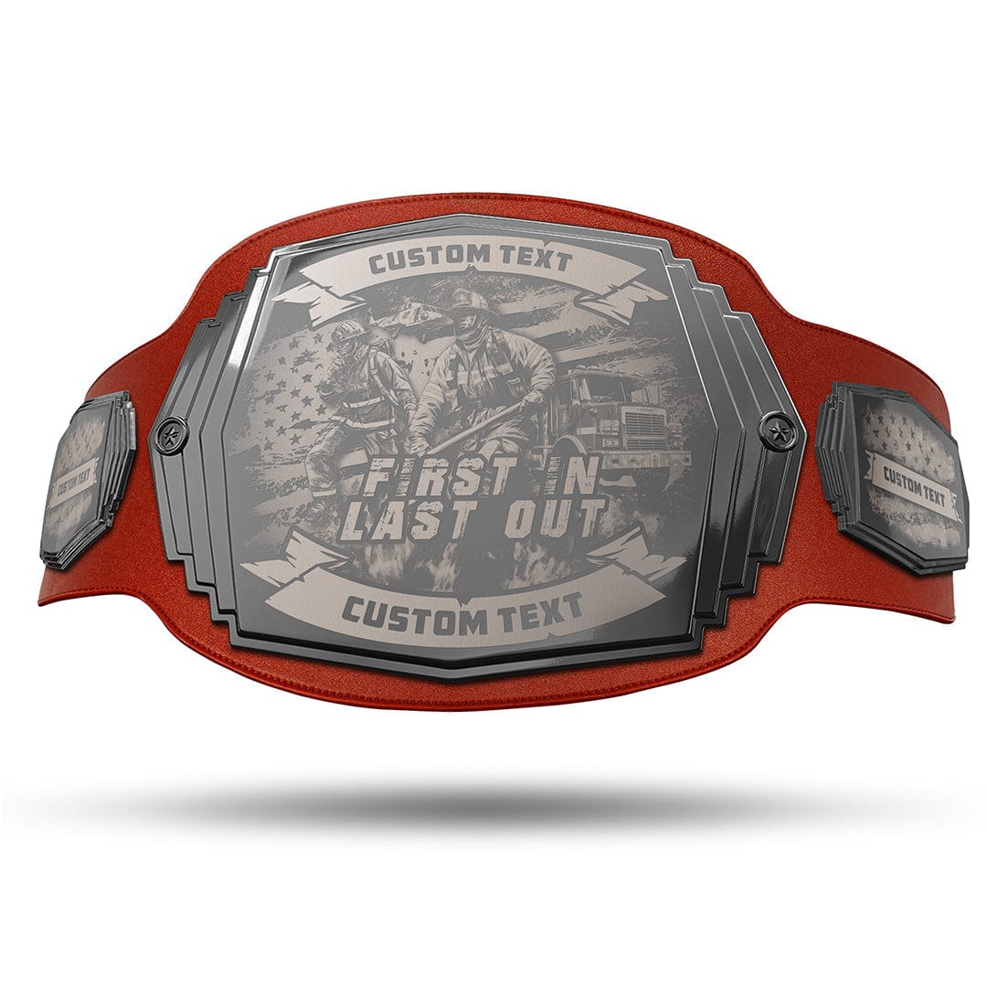 TrophySmack Firefighter Engraved Championship Belt - Gunmetal Gray