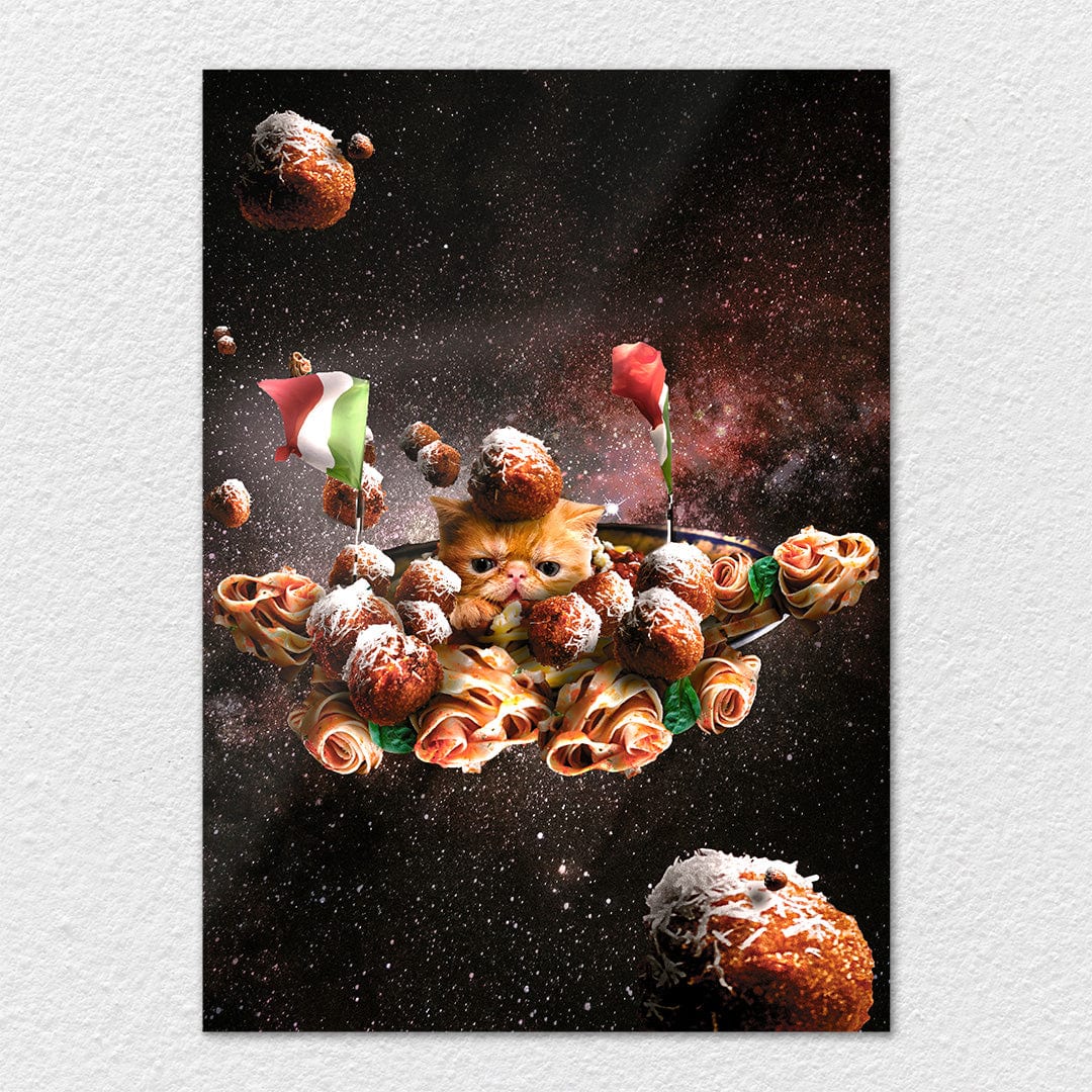 TrophySmack Funny Space Pasta Cat - Metal Wall Art