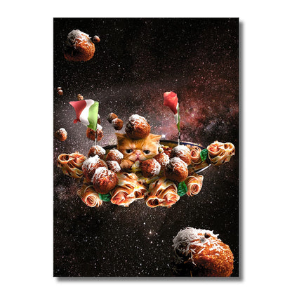 TrophySmack Funny Space Pasta Cat - Metal Wall Art