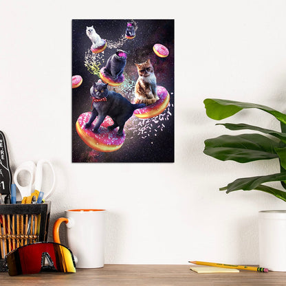 TrophySmack Galaxy Cat Donut Space Cats Riding Donuts - Metal Wall Art