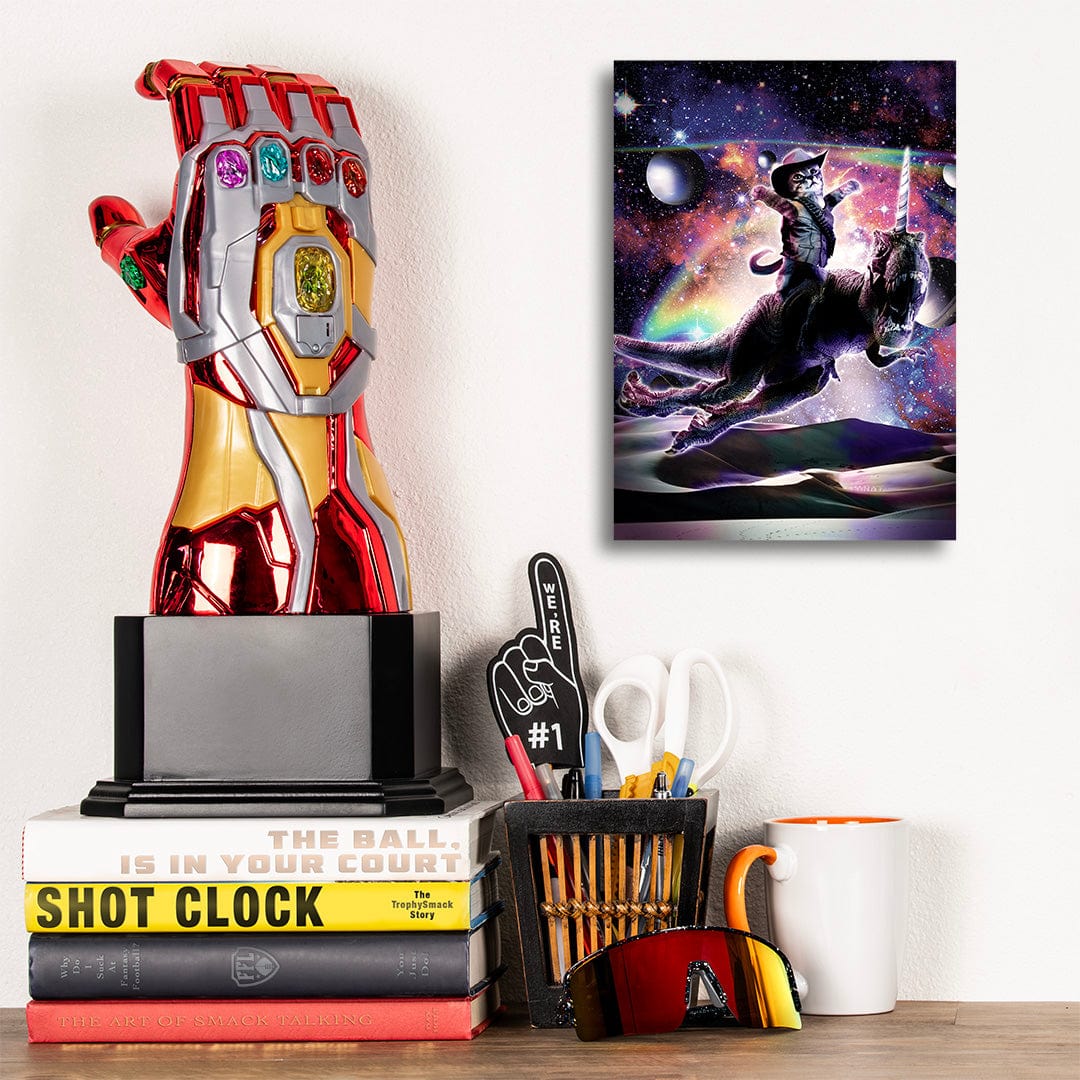 TrophySmack Galaxy Cat on Dinosaur Unicorn in Space - Metal Wall Art