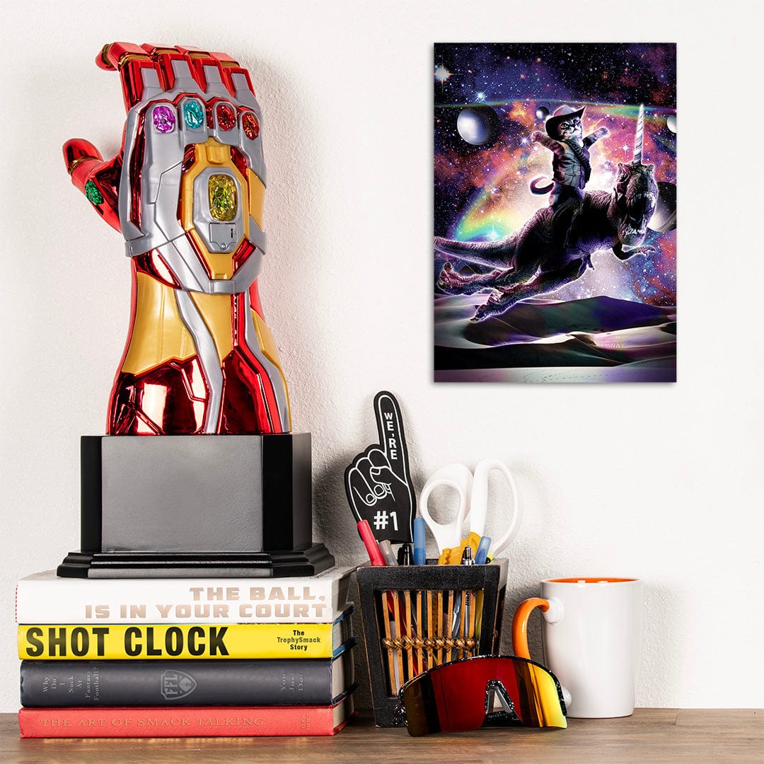 TrophySmack Galaxy Cat on Dinosaur Unicorn in Space - Metal Wall Art