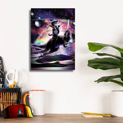 TrophySmack Galaxy Cat on Dinosaur Unicorn in Space - Metal Wall Art