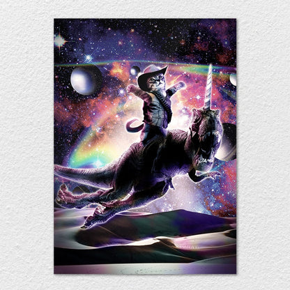 TrophySmack Galaxy Cat on Dinosaur Unicorn in Space - Metal Wall Art