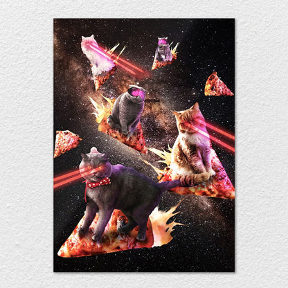 TrophySmack Galaxy Laser Cat Space Pizza Cats with Lazer Eyes - Metal Wall Art