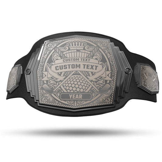 TrophySmack Golf Champion 6lb Engraved Championship Belt - Gunmetal Gray