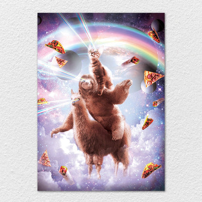 TrophySmack Laser Eyes Space Cat Riding Sloth Llama Rainbow - Metal Wall Art