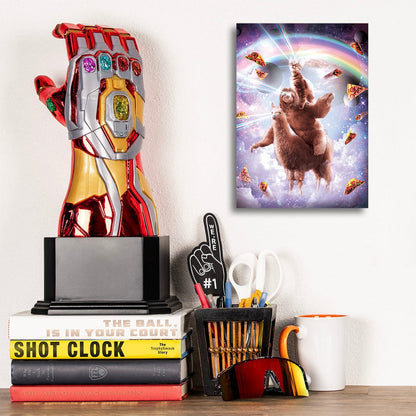 TrophySmack Laser Eyes Space Cat Riding Sloth Llama Rainbow - Metal Wall Art