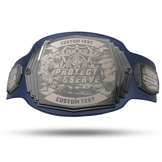 TrophySmack Law Enforcement Engraved Championship Belt - Gunmetal Gray