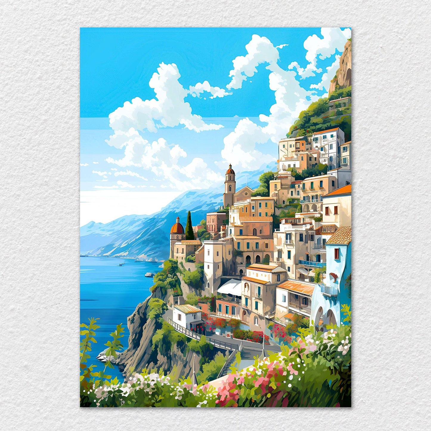 TrophySmack Mountainside Coastal City Landscape - Metal Wall Art