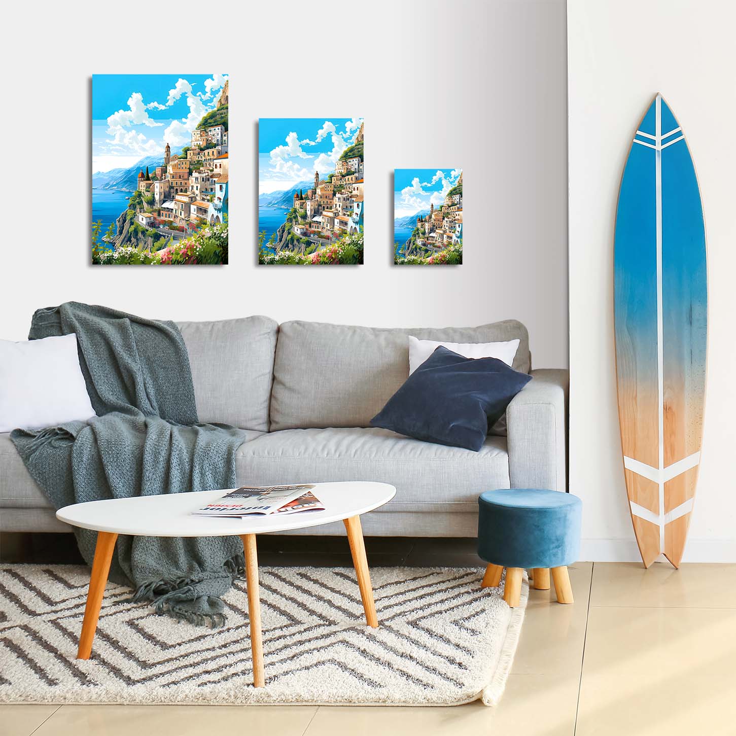 trophysmack mountainside coastal city landscape metal wall art featuring mountains by the coast