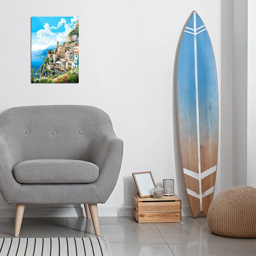 TrophySmack Mountainside Coastal City Landscape - Metal Wall Art