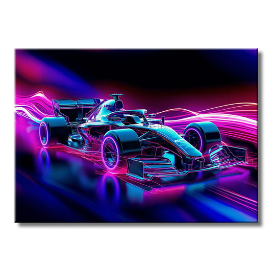 TrophySmack Neon Glowing Formula One Racecar - Metal Wall Art