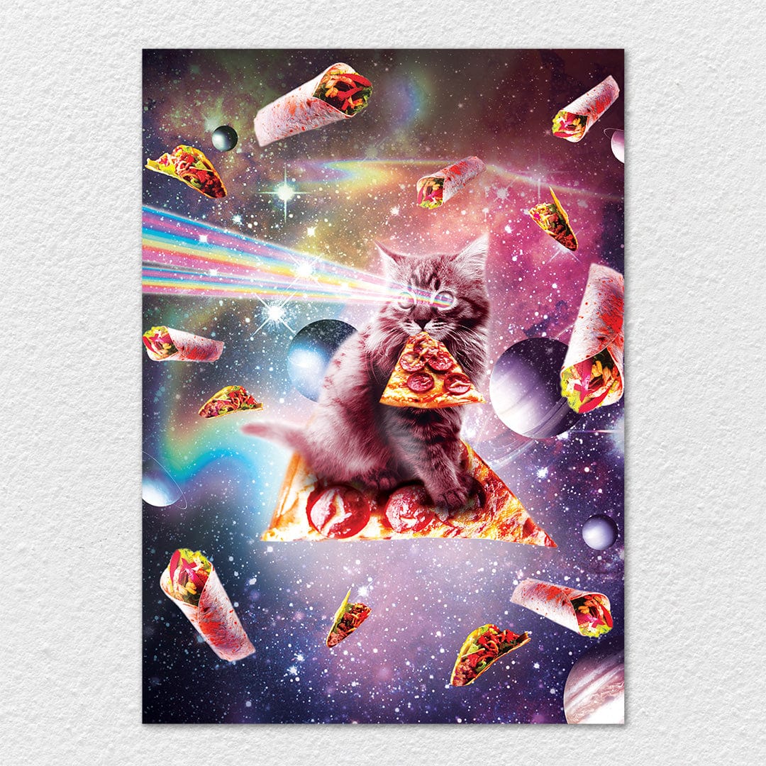TrophySmack Outer Space Pizza Cat Rainbow Laser Taco Burrito - Metal Wall Art