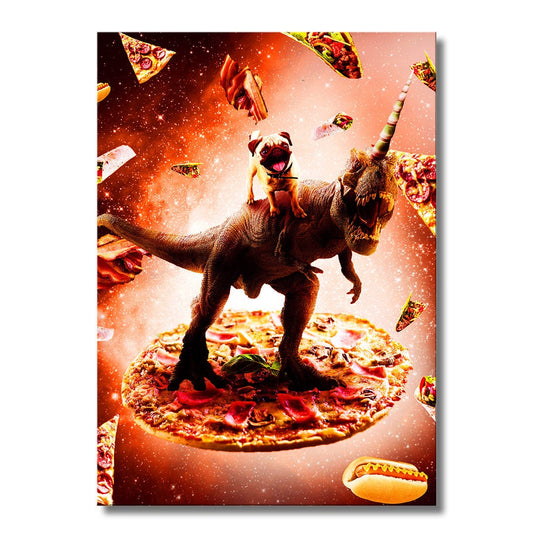 TrophySmack Outer Space Pug Riding Dinosaur Unicorn Pizza - Metal Wall Art