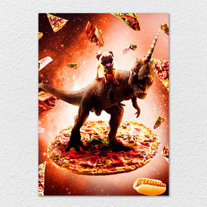 TrophySmack Outer Space Pug Riding Dinosaur Unicorn Pizza - Metal Wall Art
