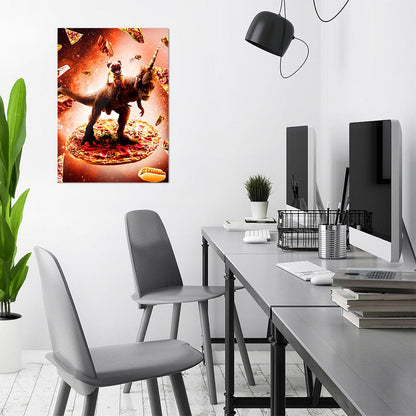 TrophySmack Outer Space Pug Riding Dinosaur Unicorn Pizza - Metal Wall Art