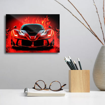 TrophySmack Red Sports Car Flames - Metal Wall Art