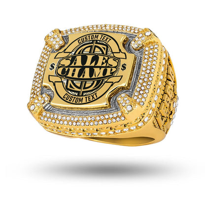 TrophySmack sales champ custom legend ring with engraved text