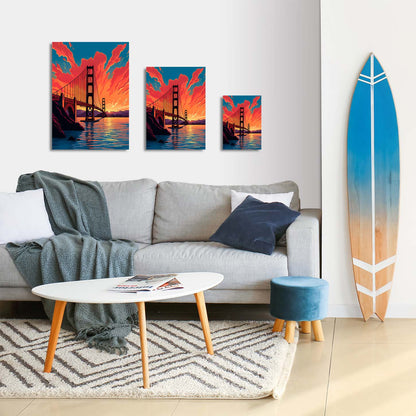 trophysmack san fransisco golden gate sunset metal wall art illustrating the Golden Gate Bridge at sunset