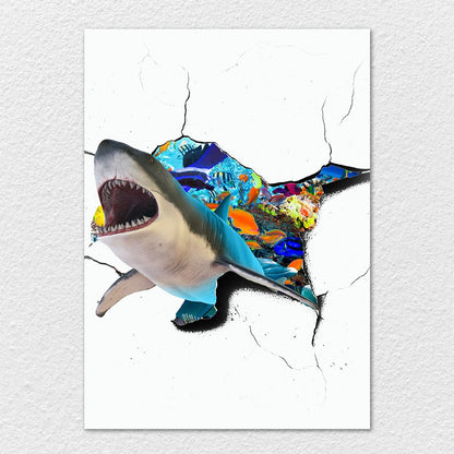 TrophySmack Shark Cracked Wall - Metal Wall Art