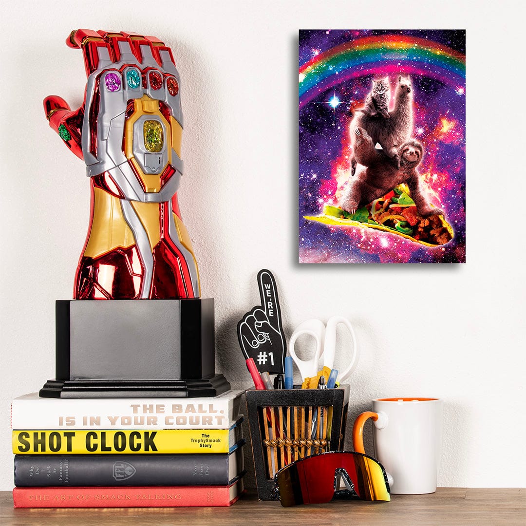 TrophySmack Space Cat Llama Sloth Riding Taco - Metal Wall Art