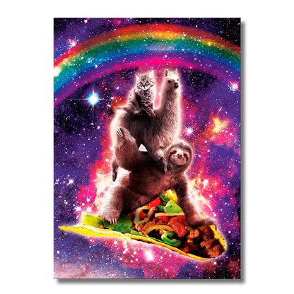 TrophySmack Space Cat Llama Sloth Riding Taco - Metal Wall Art