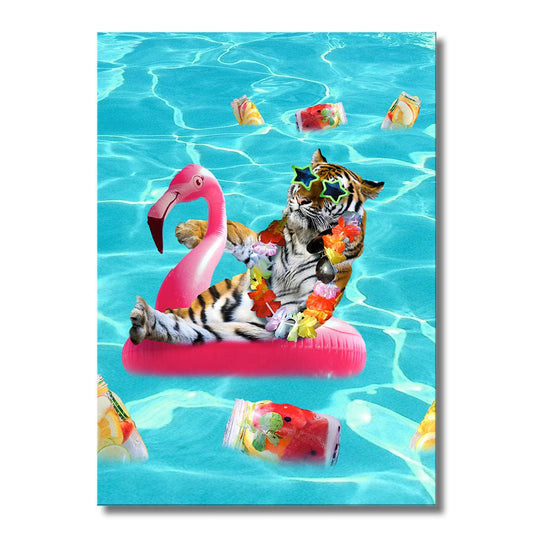 TrophySmack Tiger Flamingo Floatie - Metal Wall Art