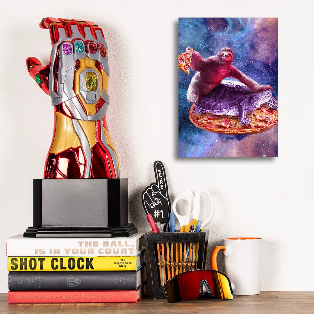 TrophySmack Trippy Space Sloth Turtle Sloth Pizza - Metal Wall Art