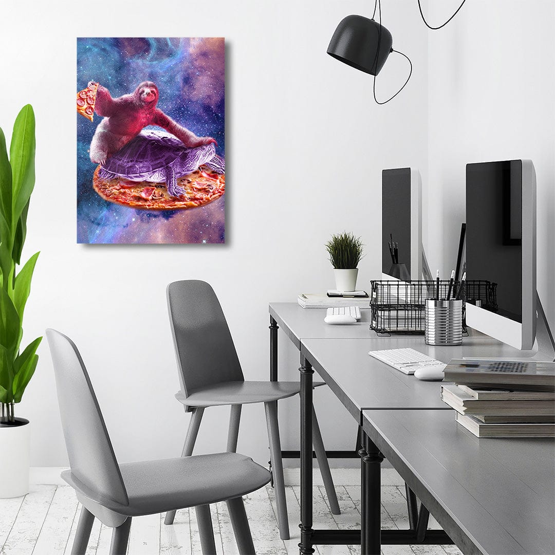 TrophySmack Trippy Space Sloth Turtle Sloth Pizza - Metal Wall Art