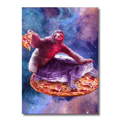 TrophySmack Trippy Space Sloth Turtle Sloth Pizza - Metal Wall Art