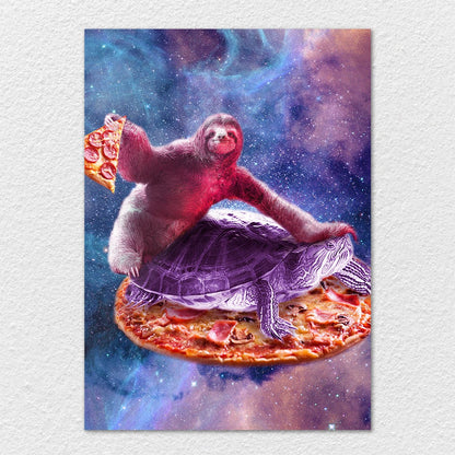 TrophySmack Trippy Space Sloth Turtle Sloth Pizza - Metal Wall Art